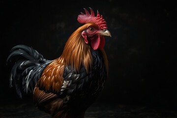 rooster on the black background