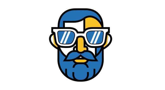 Stylized bearded character with glasses in blue and yellow vector illustration