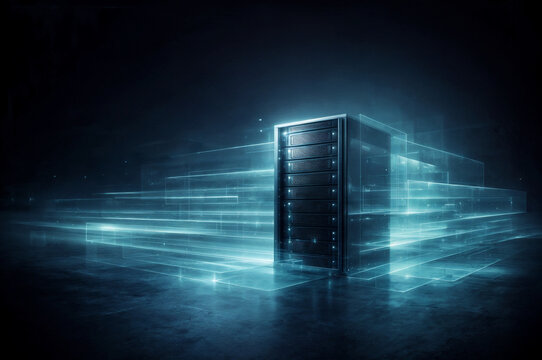 High-Tech Server Module With Glowing Data Connections