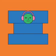Abstract Green Face with Headphones