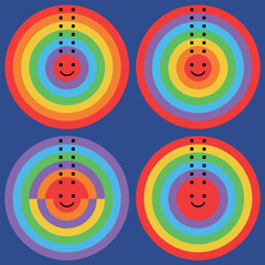 Colorful Rainbow Circles with Smiley Faces