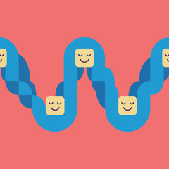 Abstract Faces on Wavy Blue Line