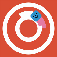 Abstract Smiling Blue Cube in Orange Circle