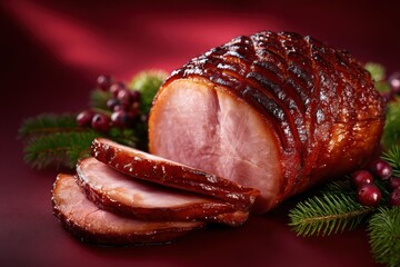 Delicious honeyglazed ham, sliced and garnished for a festive holiday dinner