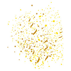 An illustration of shimmering golden confetti and falling streamers