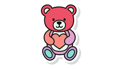Obraz premium Cute Teddy Bear Holding Heart: A charming illustration depicts a sweet teddy bear, tenderly clutching a heart, exuding warmth and affection in a simple, captivating design.