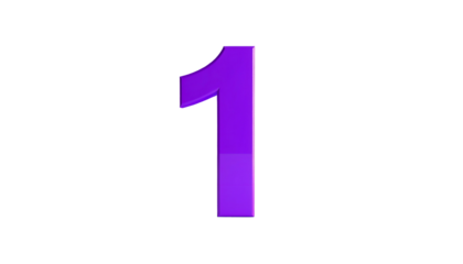 A vibrant, three-dimensional numeral '1' is depicted in a glossy, purple hue. It's positioned centrally against a stark, black background
