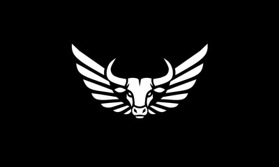 Obraz premium Minimalist winged bull head logo icon on black background