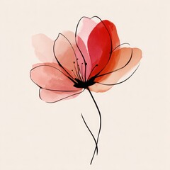 A watercolor painting of a red flower with a stem