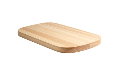 Wooden cutting board, oblong shape, light-colored, placed against a black background. Angled perspective