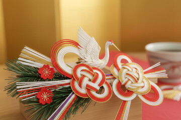 Close-up of a traditional Japanese decorative cord used in New Year ornaments, highlighting fine texture and an elegant seasonal feel.