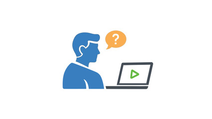 Person with Laptop and Question Mark Icon.