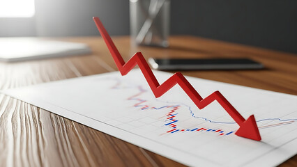 Red Downward Arrow Graph on Financial Chart Paper red arrow falling