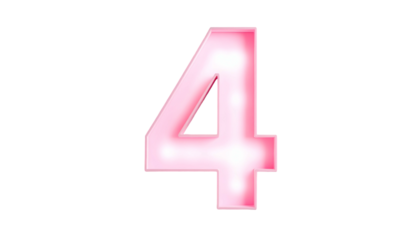 Digit "4" in light pink with white glow and red outline, against a black background. Design is a neon style