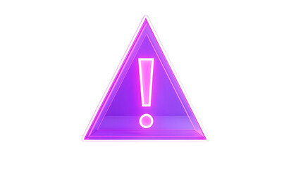 Glowing neon purple exclamation point inside a triangular warning sign, isolated against a solid black background