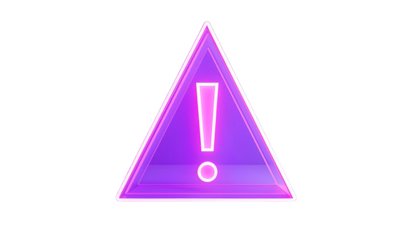 Glowing neon purple exclamation point inside a triangular warning sign, isolated against a solid black background