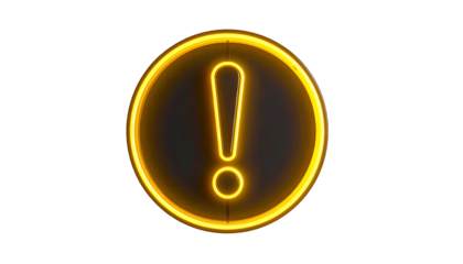 Illuminated, round frame with a bright, neon-orange exclamation point inside, set against a solid black background