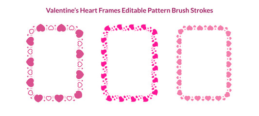 Pink Rectangular Heart Frame Set for Valentine's Day - Decorative Love Borders with Editable Pattern Brush Strokes