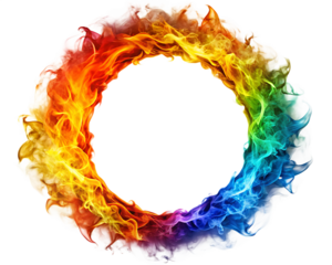  vibrant colorful fire ring isolated on white background PNG , AI GENERATED