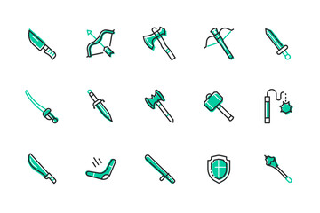 Cold steel arms - set of line design style icons