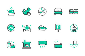 Apartment rental services - line design style icons