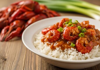 Crawfish Etouffee Served Over Rice Delicious Cuisine.