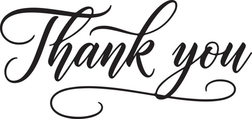 Black 'Thank you' script lettering vector isolated on white background