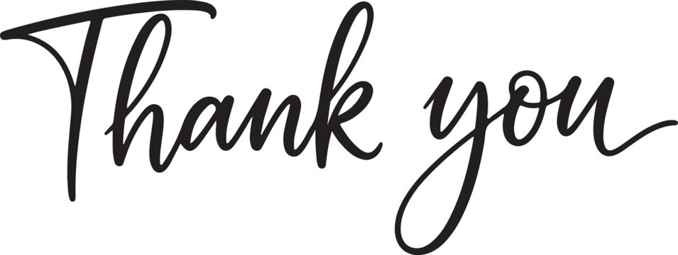 Black handwritten 'Thank You' script text vector isolated