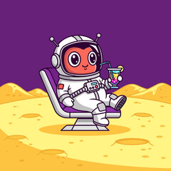 Fototapeta premium Relaxing astronaut enjoying a cosmic cocktail on an alien planet landscape illustration