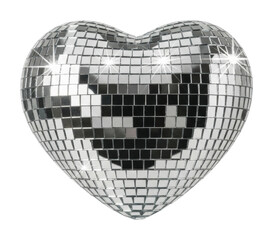 Dazzling heart-shaped disco ball event space decorative isolated on transparent background