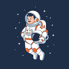 Naklejka premium Cartoon astronaut floating in space surrounded by stars, embodying adventure and curiosity