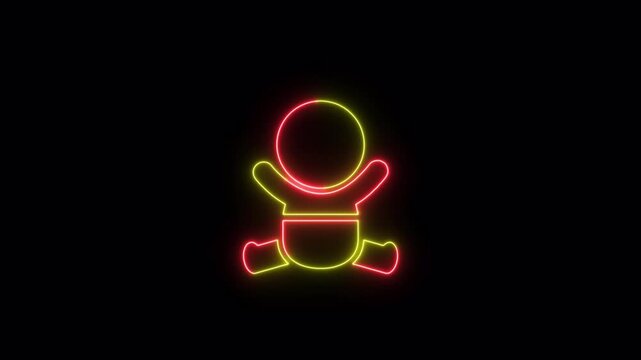 Human newborn baby, toddler or infant flat neon icon video animation for apps and websites	