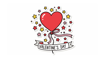 Love in the Air: A vibrant red heart-shaped balloon floats amidst a constellation of colorful stars, with a banner that readVALENTINE'S DAY,. Capturing the spirit of love and celebration.