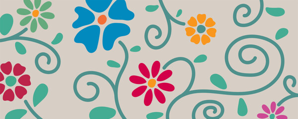 Abstract floral pattern decorative flowers leaves  soft spring nature style