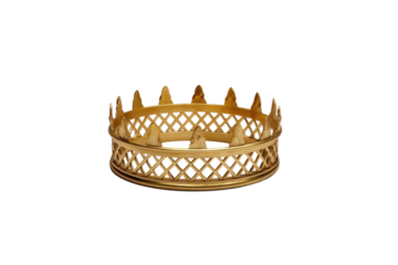 Ornate golden crown with intricate lattice pattern on black background royal regal, Png, Isolated on Transparent Background, Cut Out