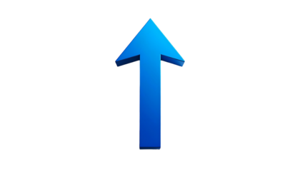 A vibrant blue, three-dimensional arrow pointing upwards against a stark black background