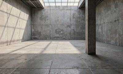 Obraz premium Industrial Concrete Floor - expansive raw concrete studio space with minimal gear, polished patches and visible expansion joints, a single