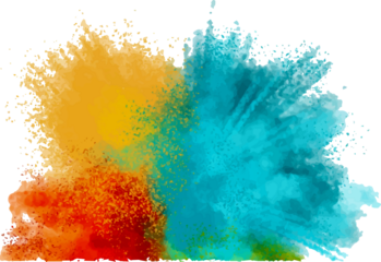 Vibrant explosion of colorful powder creating an energetic and dynamic abstract background isolated on transparent background