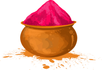 Pink gulal overflowing from an earthen pot ready for festive holi celebration isolated on transparent background