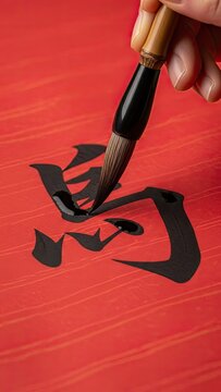 Hand Painting Chinese Calligraphy with Brush.