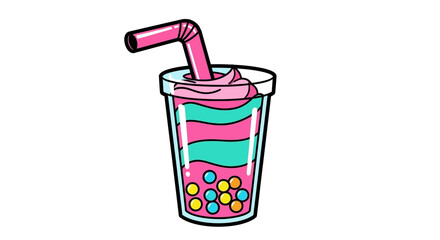 Colorful Bubble Tea Illustration with Straw and Toppings.