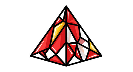 Geometric Pyramid with Red and Yellow Facets.