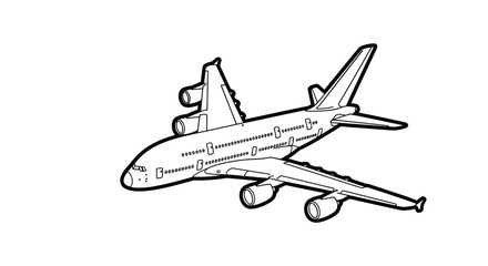 Simple Black and White Line Art Illustration of a Commercial Airliner Plane