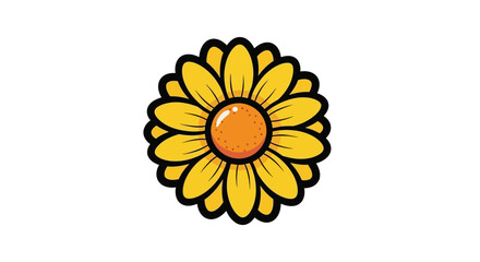 Cheerful Yellow Daisy Flower with Black Outline and Orange Center.