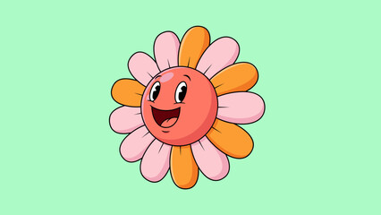 Cartoon Flower with Smiling Face and Pink and Orange Petals.