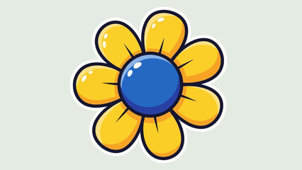 Cartoon Flower with Yellow Petals and Blue Center Illustration.