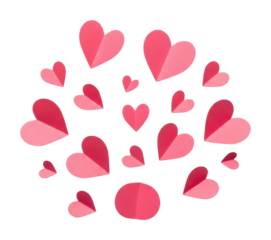 Colorful paper hearts decoration creative party setup isolated on transparent background