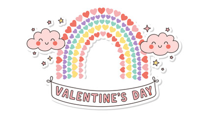 Valentine's Day Rainbow Delight: A vibrant and cheerful Valentine's Day greeting card design, featuring a heart-shaped rainbow, adorable clouds, and sparkling stars.