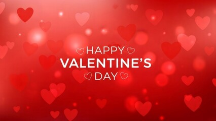 Red background with floating hearts and the text Happy Valentines Day. Romantic greeting concept for Valentines Day.