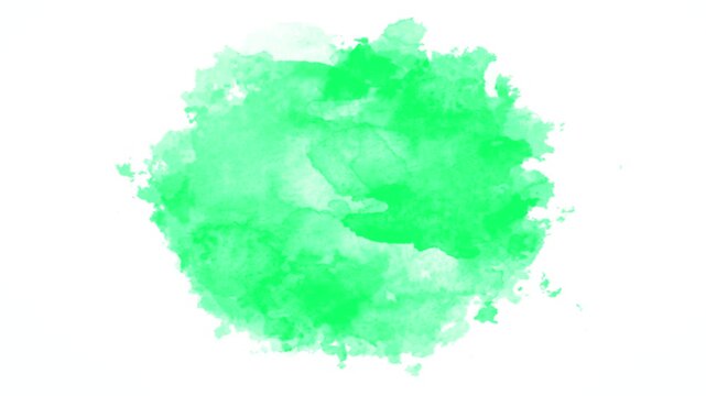 Soft Green Watercolor Ink Splash Rounded Shape Transition On White Background (Chroma Key)